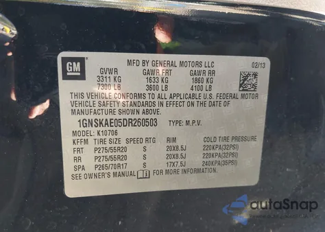 2013 Chevrolet Tahoe Ls из США, поврежденный, VIN 1GNSKAE05DR260503